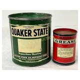 Quaker State Five Pound Oil Can and One Pound Grea