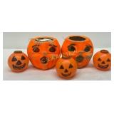 6 Halloween-Themed Pumpkins, 3 Paper Mache and 3 P