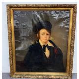 Framed Oil Portrait of a Young Individual in Perie