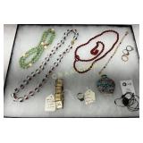 Jewelry Lot Beaded Necklaces, Rings,Snuff Bottle