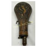 Embossed Metal Powder Flask With Hunting Scene Mot