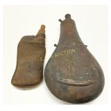 Two Powder Holders: Embossed Metal and Leather