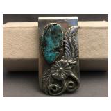 Vintage floral design money clip with turquoise