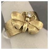 14K yellow gold and diamond butterfly ring