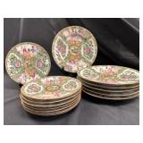 14 Chinese Rose Famille Dessert & Dinner Plates