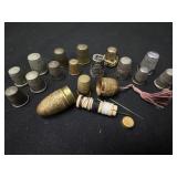 Lot of  Antique Sewing Kit & 14 Various Thimbles