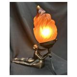 ArtNouveau Figural Torch Bearer Flame Lamp 2of2