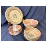 4 Handmade Sunny Ceramic Pottery Signed Pieces