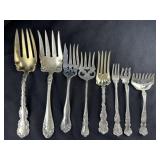8 Sterling Silver Assorted Serving Forks Var Sizes