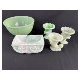 5 pcs Vintage Agate Green Glass & Jadeite