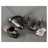 6 pcs Amethyst Vintage Pressed Glass Pieces