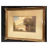 Original Landscape Pastoral River Way Watercolor