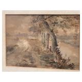 Pastoral Watercolor Landscape Country Road