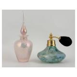 2 Art Glass Perfume Bottles Opalescent Pink / Teal