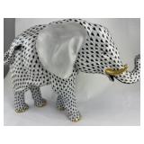 Herend Porcelain Large Elephant Black Fishnet 5214