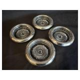 Set of 4 Sterling Silver Rim Glass Coasters