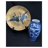 Blue Crane Ceramic Decorative Plate & Vase