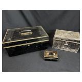 3 Vintage Tin Cash Boxes Various Sizes
