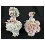 2 Dresden Porcelain Promenading Ladies Figurines