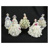 5 Dresden Porcelain Lace Ladies Figurines