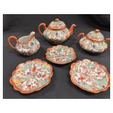 6 pc Handpainted Asian Porcelain Teapot Set