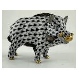 Herend Porcelain Wild Boar Black Fishnet 15507