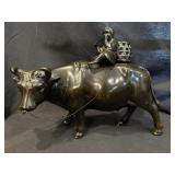 Japanese Bronze Water Buffalo wBoy Playing Flute
