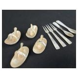 Set of 4 Shell Salt Cellars w/Spoons & 5 Others