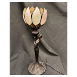 Art Nouveau Style Water Lily Lamp on Figural Base