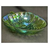 Carnival Glass Iridescent Green Grape Cluster Bowl