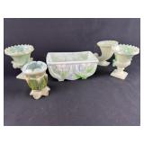 Lot of 5 1930 Agate Green Glass Toothpick Holders&
