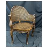 French Louis XV Carved Wood Cane Armchair
