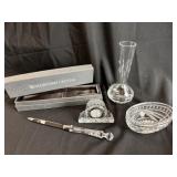 Lot of 4 Waterford & Sevres Cut Crystal Desk Items