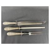 3Pcs. Sterling Handle Sheffield Carving Set