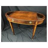 Mahogany Oval 1 Dr Marquetry Table wBrass Inserts.