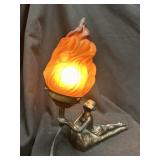 Art Nouveau Figural Torch Bearer Flame Lamp 1of2