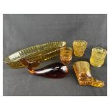 Lot of 6  Amber Glass Vintage Pieces