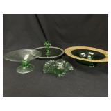 Lot of 4 Green Handblown & Depression UraniumGlass