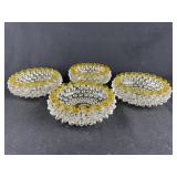 Set of 4 Hobnail Yellow Clear Glass Dessert Bowls