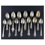 13 Sterling Silver Antique Souvenir Teaspoons