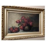 Still Life Oil on Canvas Red Roses in Vase