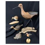 4 HandCarved Wood Shore Birds Signed