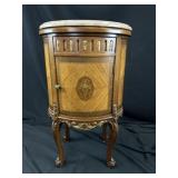 French NeoClassicMarbleTop Marquetry 2dr SideTable