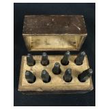 Vtg Tooling Metal Number Stamp Set in Wood Box