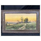 G.E.Henri Pastoral Landscape w/Cottage & Sheep