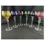 6 Bohemian Cut to Clear Crystal Wine Glasses