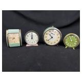 Lot of 4 Colorful Retro 1950s Wind Up Clocks