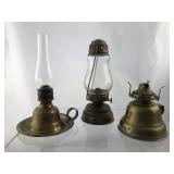 3 Small Handheld Brass Oil Lamps