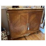 French Marble Top Parquet Ormolu Console Cabinet