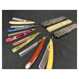 Lot of 9 Antique Barber Straight Razors & Boxes